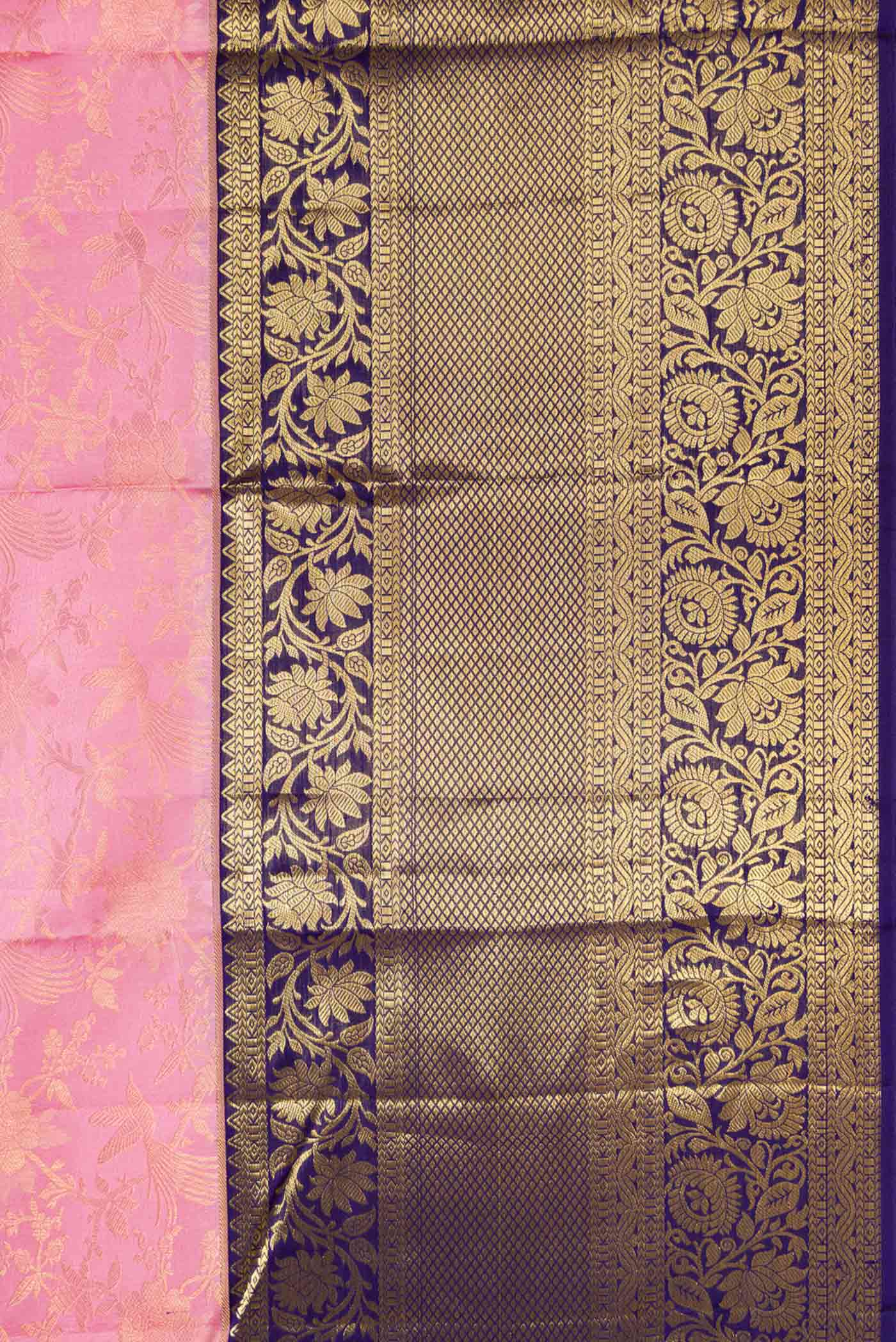 Border image of Pink Dual Tone Kanchipuram Silk Saree with Zari Brocade on the body and Zari Border. 