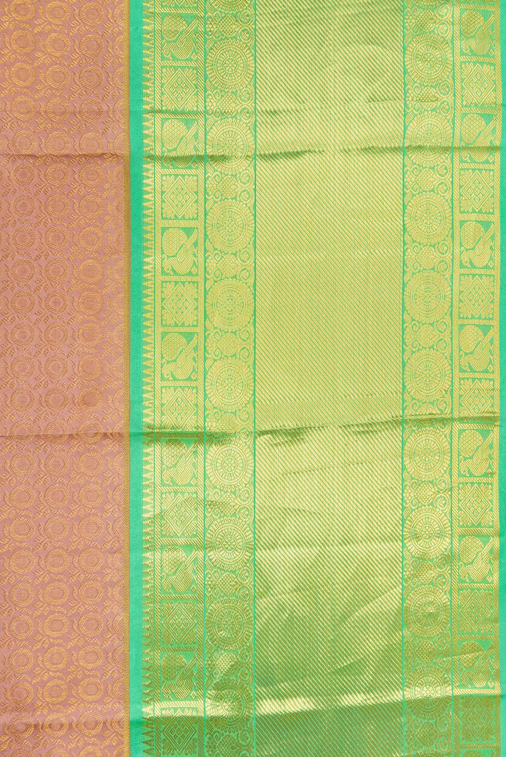 Border image of Rose Gold Dual Tone Kanchipuram Silk Saree with Zari Brocade on the body and Zari Border. 