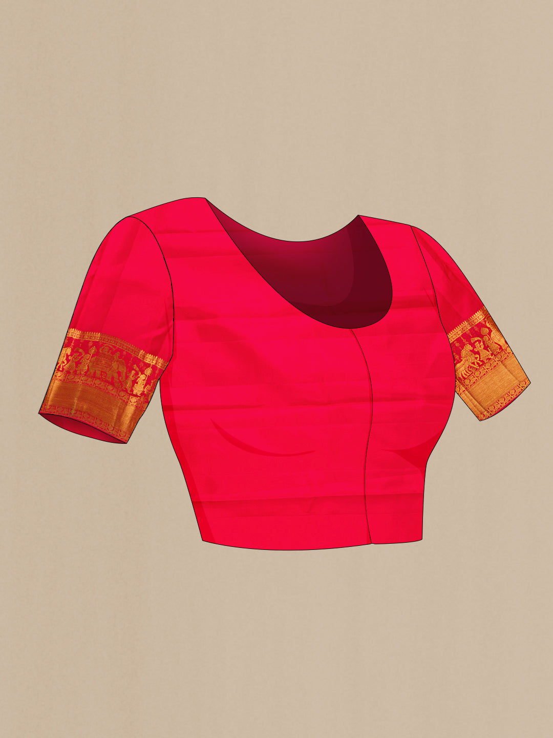 Close up image of the blouse of Green Dual Tone Kanchipuram Silk Saree with Zari Brocade on the body and Zari Border. 