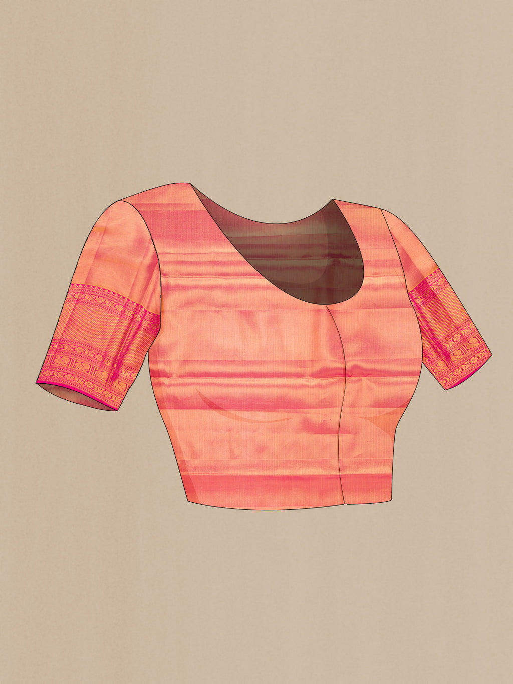 Close up image of the blouse of Gold Dual Tone Kanchipuram Tissue Silk Saree with Zari Brocade on the body and Zari Border. 