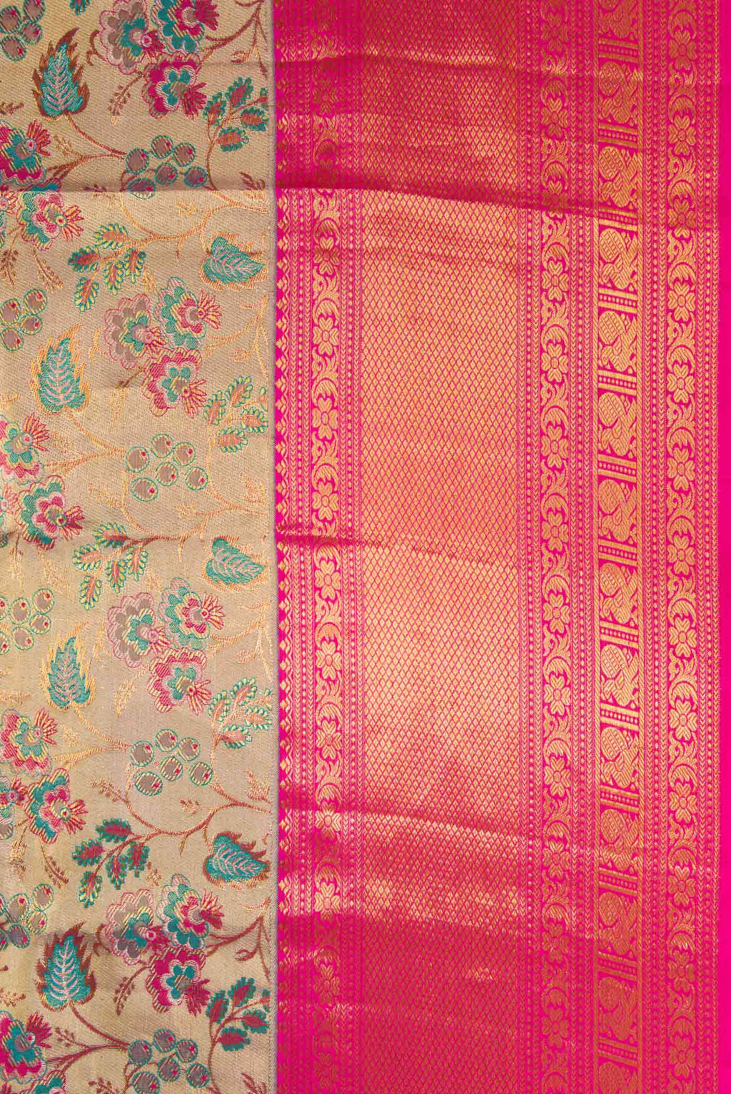 Border image of Gold Dual Tone Kanchipuram Tissue Silk Saree with Zari Brocade on the body and Zari Border. 