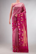 Pink Dual Tone Kanchipuram Saree with Zari Brocade on the body and Zari Border displayed on a mannequin