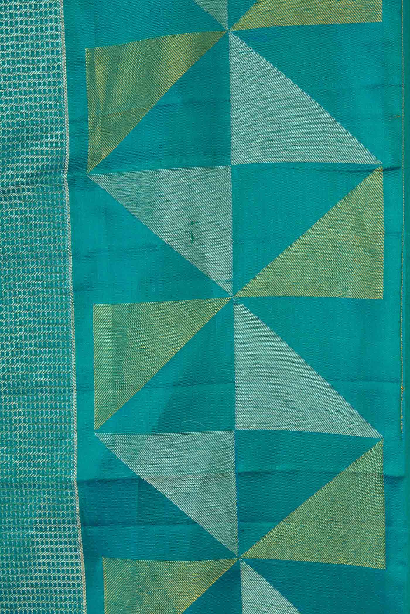 Border image of Peacock Blue Dual Tone Kanchipuram Silk Saree with Zari Brocade on the body and Fancy Border