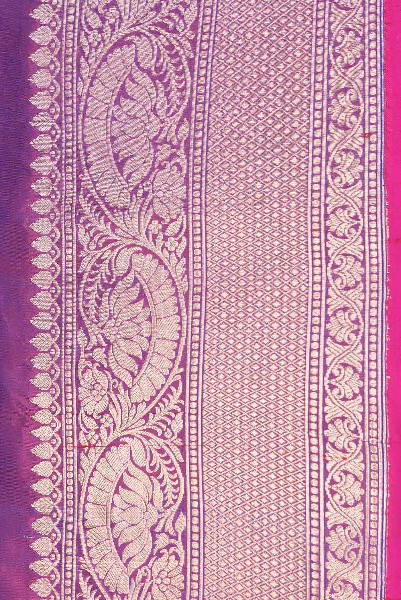Border image of Purple Dual Tone Banarasi Silk Saree with Zari Butta on the body and Zari Border. 