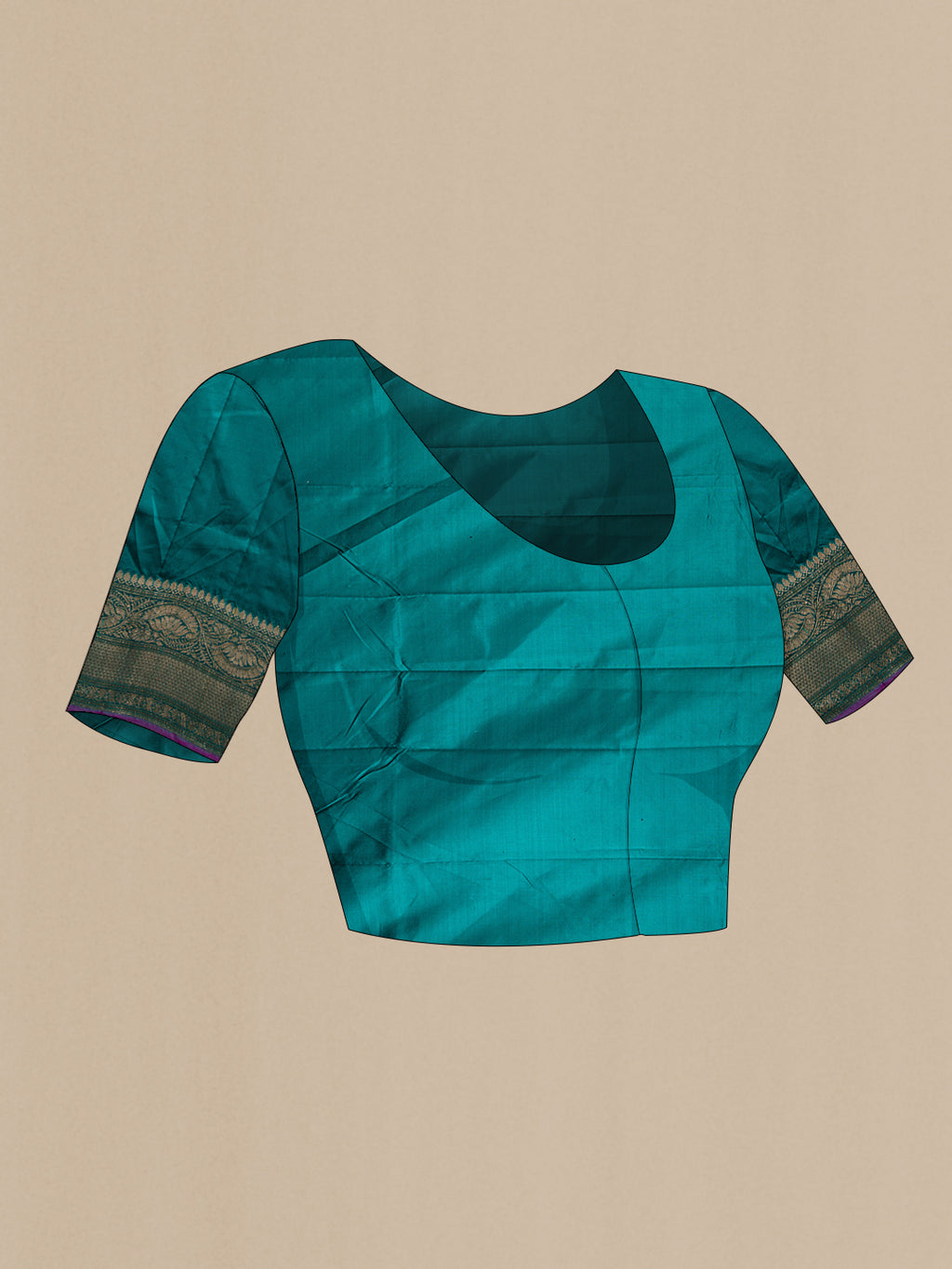Close up image of the blouse of Peacock Blue Banarasi Silk Saree with Zari Butta on the body and Fancy Border. 