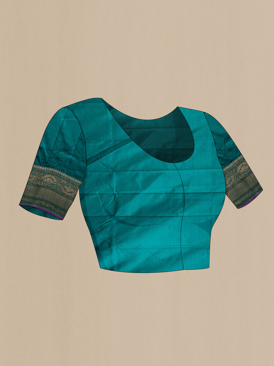 Close up image of the blouse of Peacock Blue Banarasi Silk Saree with Zari Butta on the body and Fancy Border. 