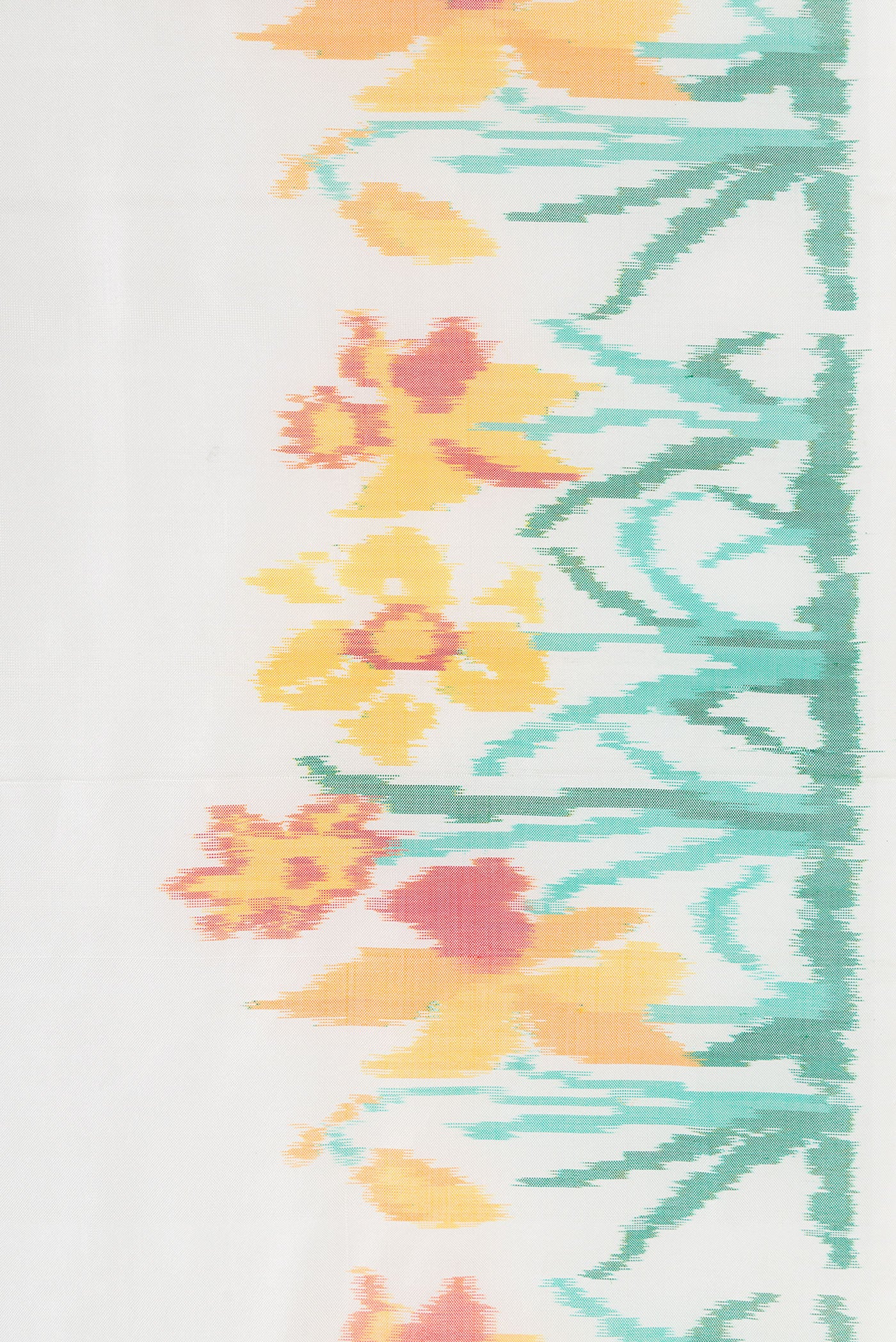 Border image of Off White Dual Tone Double Ikat Saree with Plain Body and Ikat Border. 