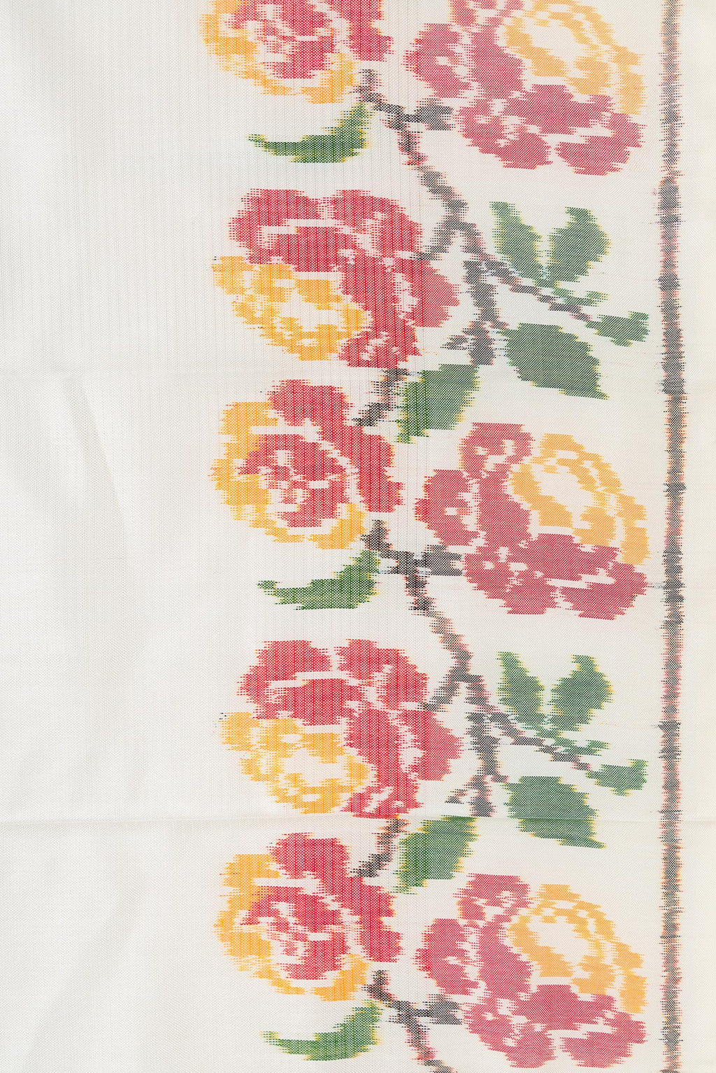 Border image of Off White Dual Tone Double Ikat Saree with Stripes on the body and Ikat Border. 