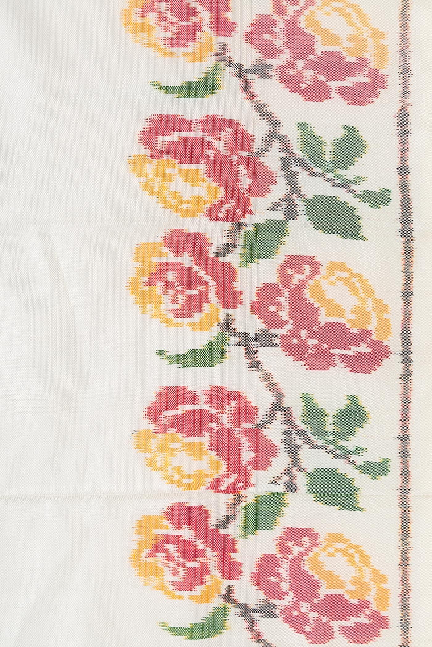 Border image of Off White Dual Tone Double Ikat Saree with Stripes on the body and Ikat Border. 