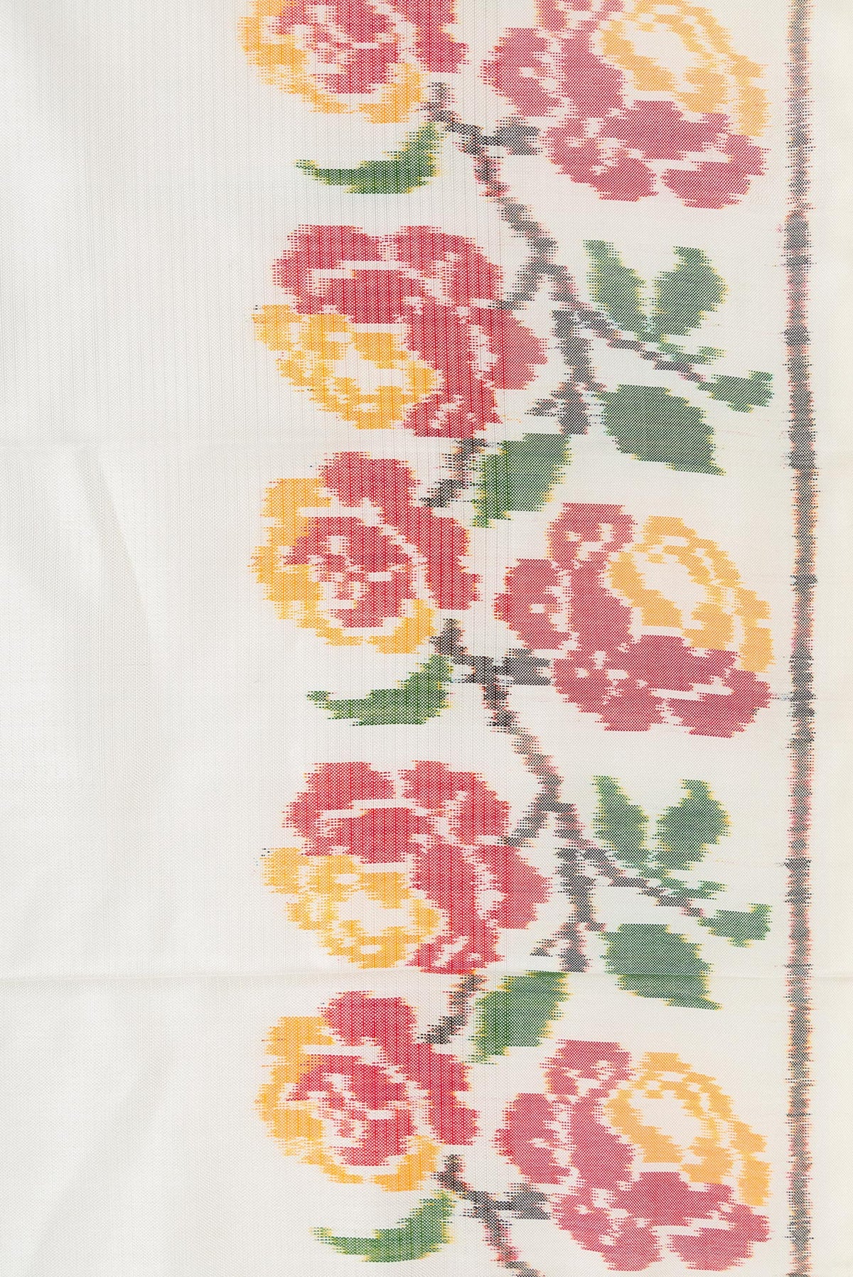 Border image of Off White Dual Tone Double Ikat Saree with Stripes on the body and Ikat Border. 