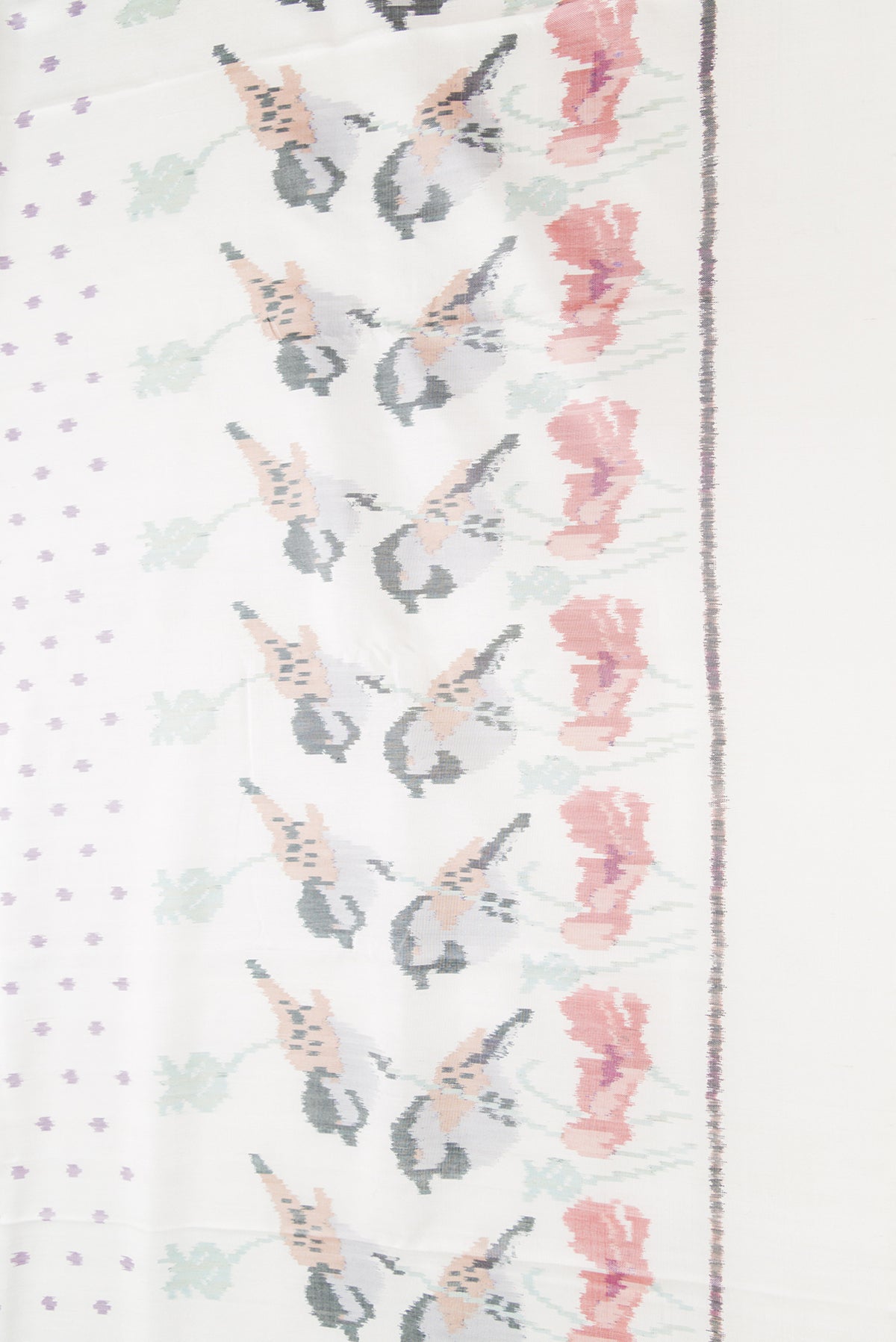 Border image of White Dual Tone Rajkot Patola Silk Saree with Ikat Print on the body and Ikat Border. 