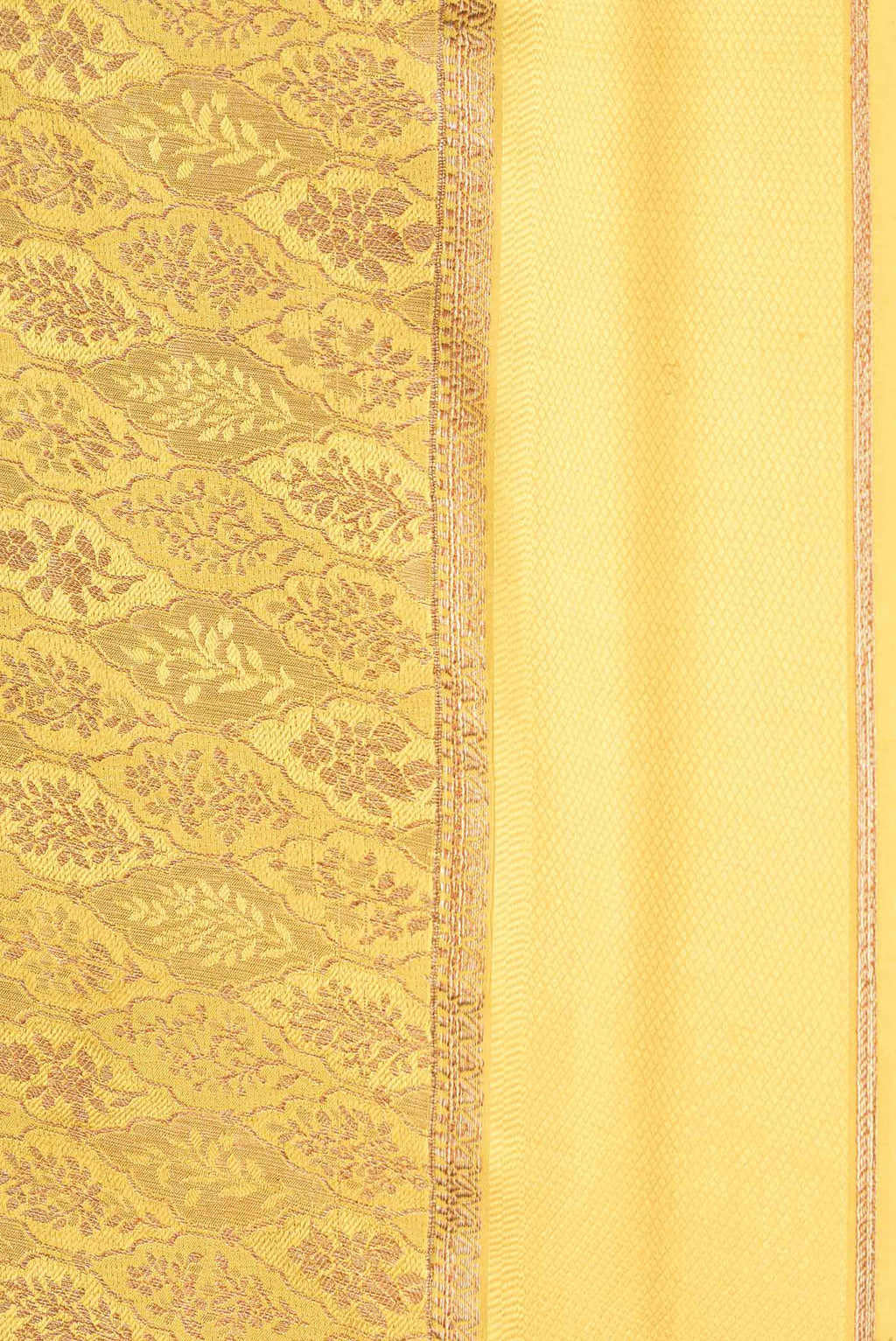 Border image of Mustard Dual Tone Mysore Crepe Saree with Zari Brocade on the body and Zari And Thread Border. 
