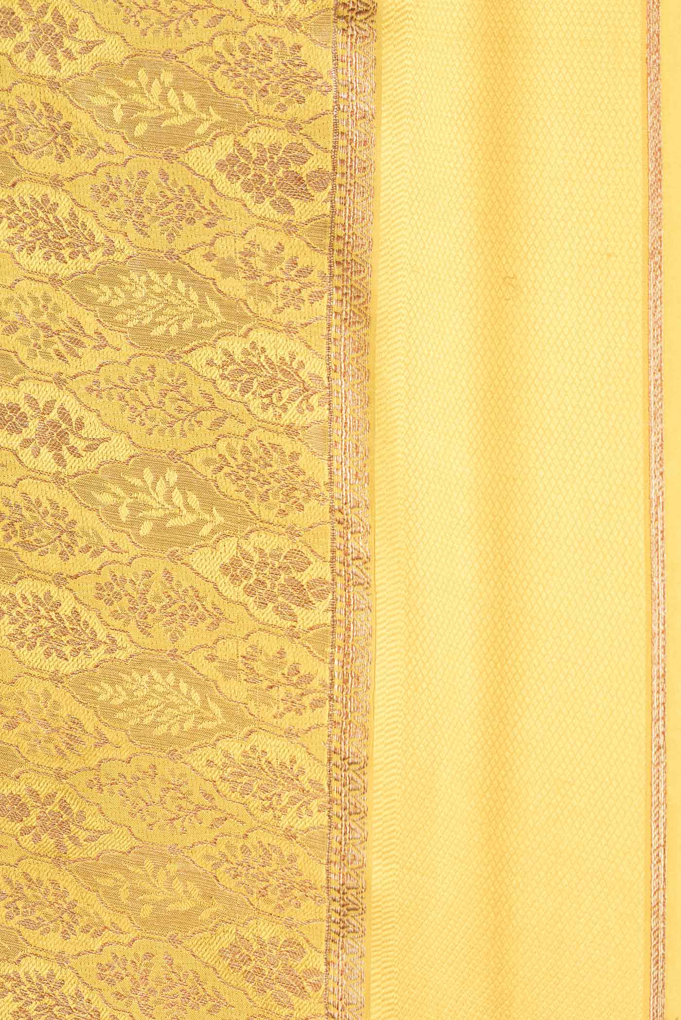 Border image of Mustard Dual Tone Mysore Crepe Saree with Zari Brocade on the body and Zari And Thread Border. 