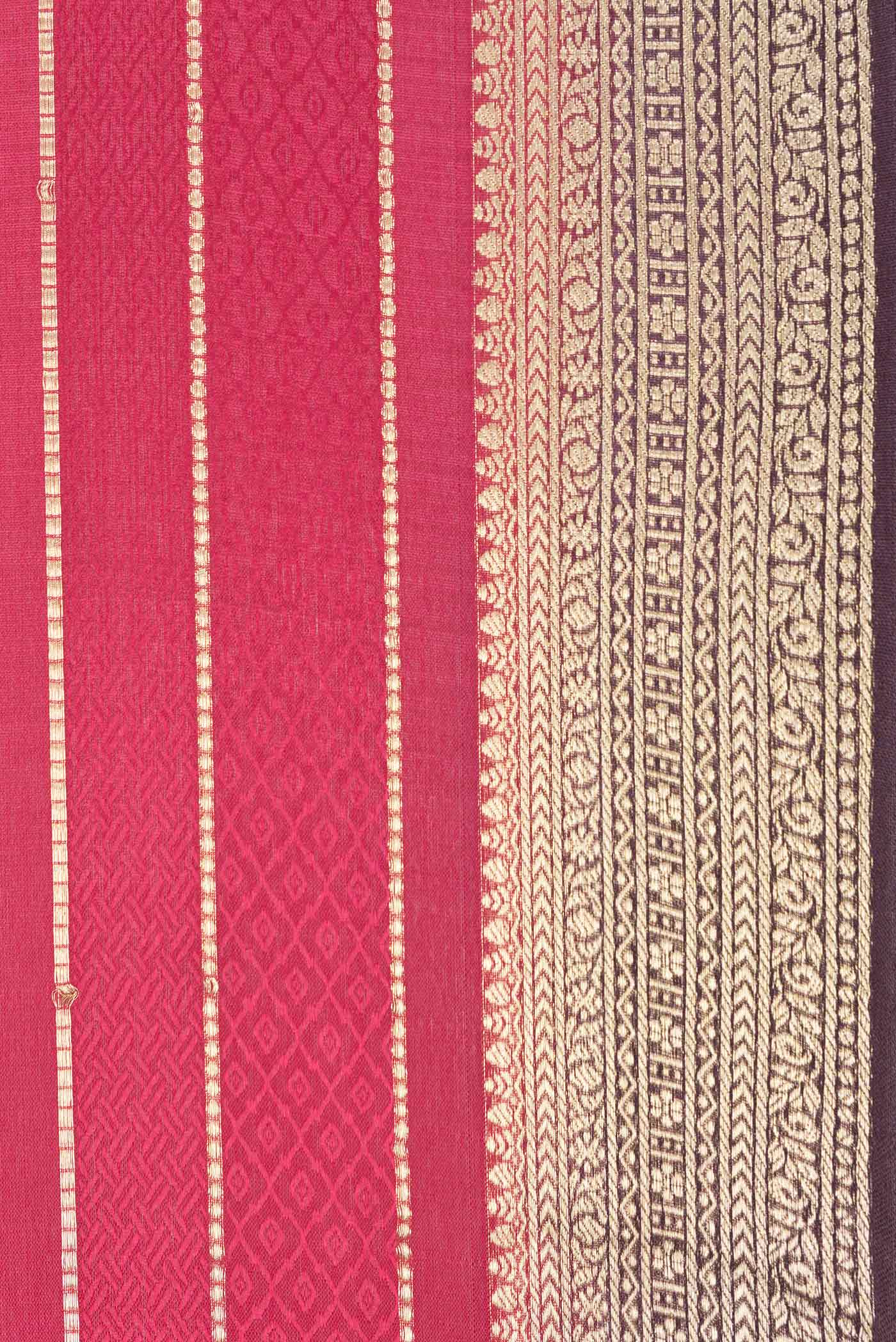 Border image of Dark Pink Dual Tone Mysore Crepe Saree with Stripes on the body and Zari Border