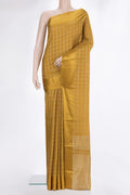Mustard Dual Tone Georgette Saree with Checked design on the body and Plain Border.  displayed on a mannequin