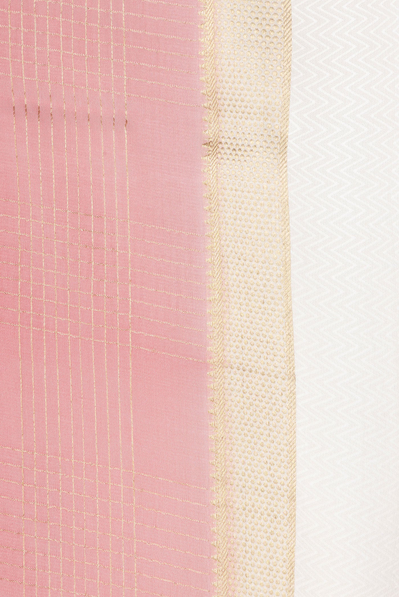 Border image of Pink Dual Tone Mysore Silk Saree with Checked design on the body and Zari And Thread Border. 
