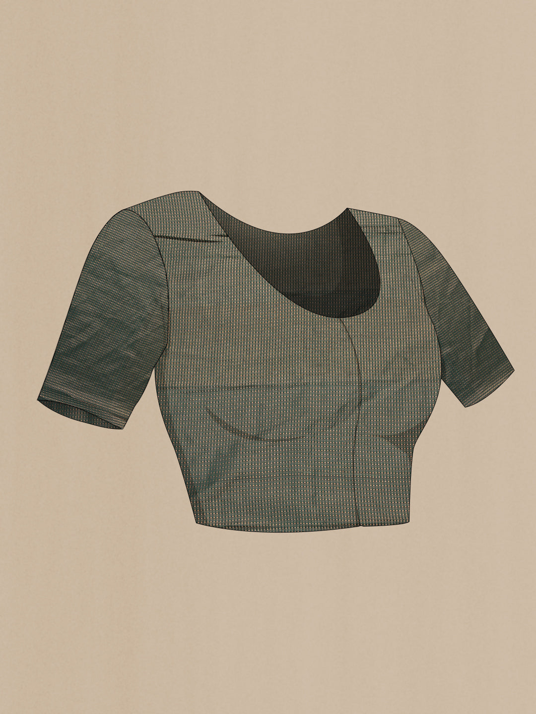 Close up image of the blouse of Bottle Green Dual Tone Mysore Crepe Saree with Plain Body and Fancy Border. 