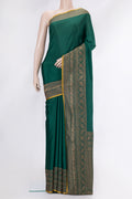 Bottle Green Dual Tone Mysore Crepe Saree with Plain Body and Fancy Border.  displayed on a mannequin