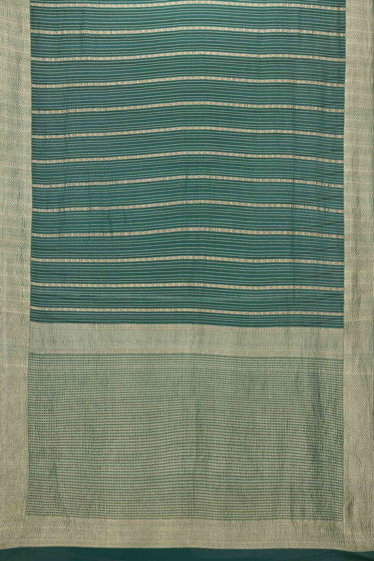 Flat view of Green Dual Tone Mysore Georgette Saree with Zari Brocade on the body and Zari Border