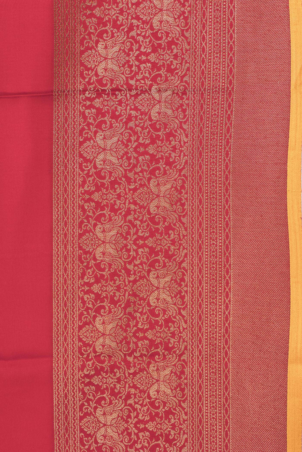 Border image of Red Dual Tone Mysore Crepe Saree with Plain Body and Zari Border. 