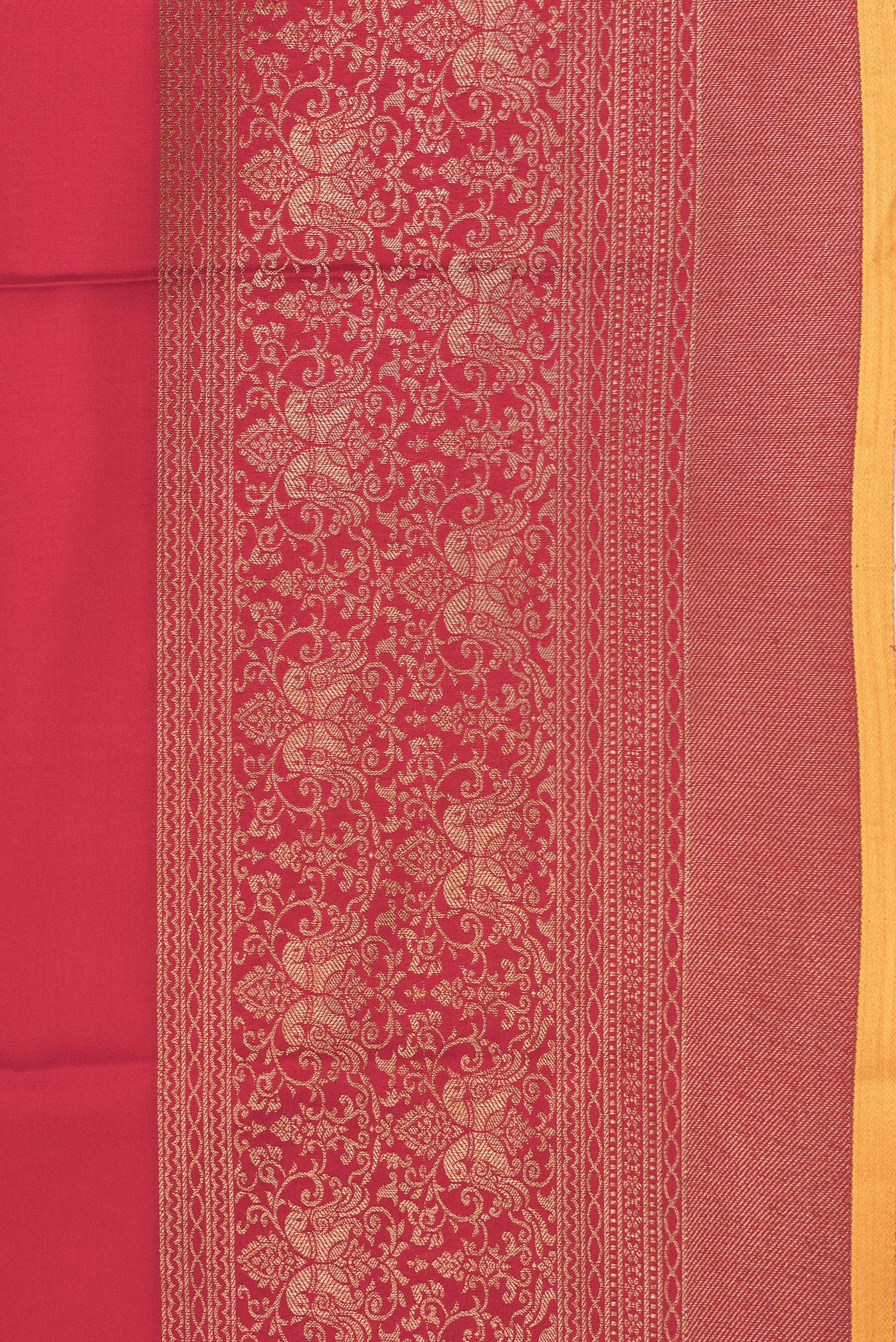 Border image of Red Dual Tone Mysore Crepe Saree with Plain Body and Zari Border. 