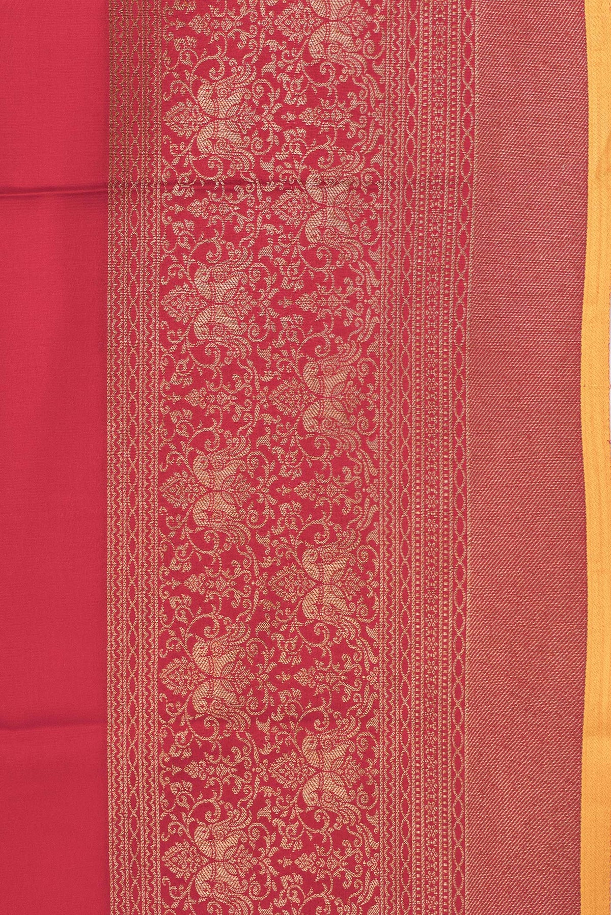 Border image of Red Dual Tone Mysore Crepe Saree with Plain Body and Zari Border. 