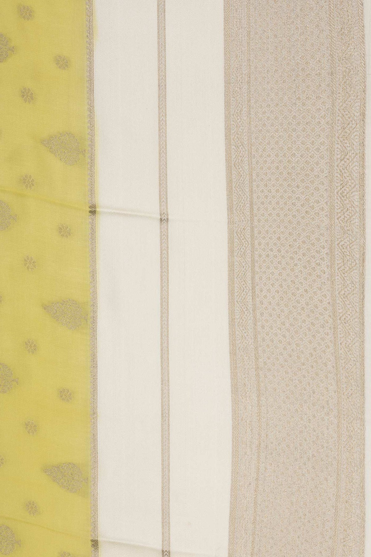Border image of Lemon Yellow Dual Tone Tussar Silk Saree with Zari Butta on the body and Zari Border