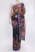 Black Dual Tone Kota Silk Saree with Printed design on the body and Thread Border.  displayed on a mannequin