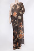 Brown Dual Tone Organza Silk Saree with Embroidery on the body and Without Border.  displayed on a mannequin