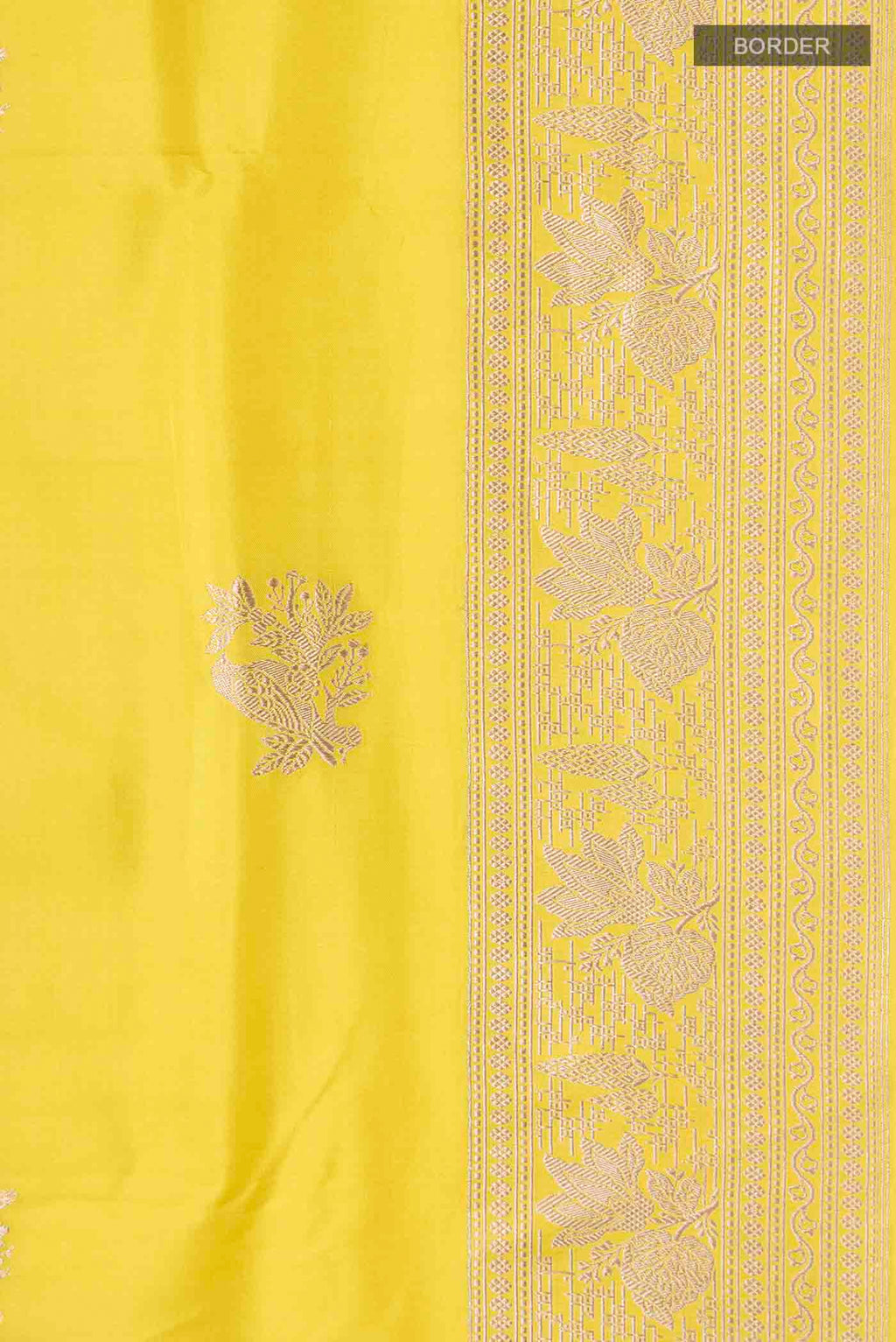 Border image of Yellow Banarasi Silk Saree with Zari Butta on the body and Zari Border