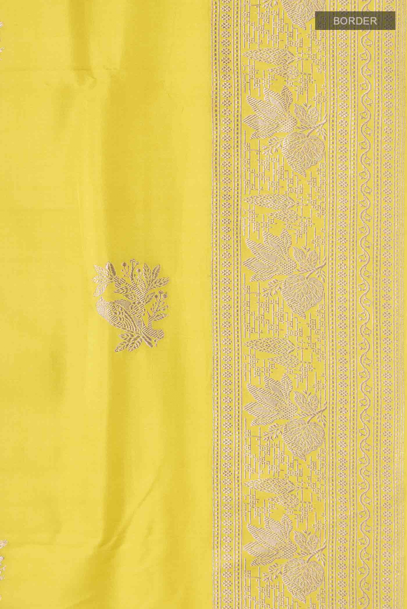 Border image of Yellow Banarasi Silk Saree with Zari Butta on the body and Zari Border