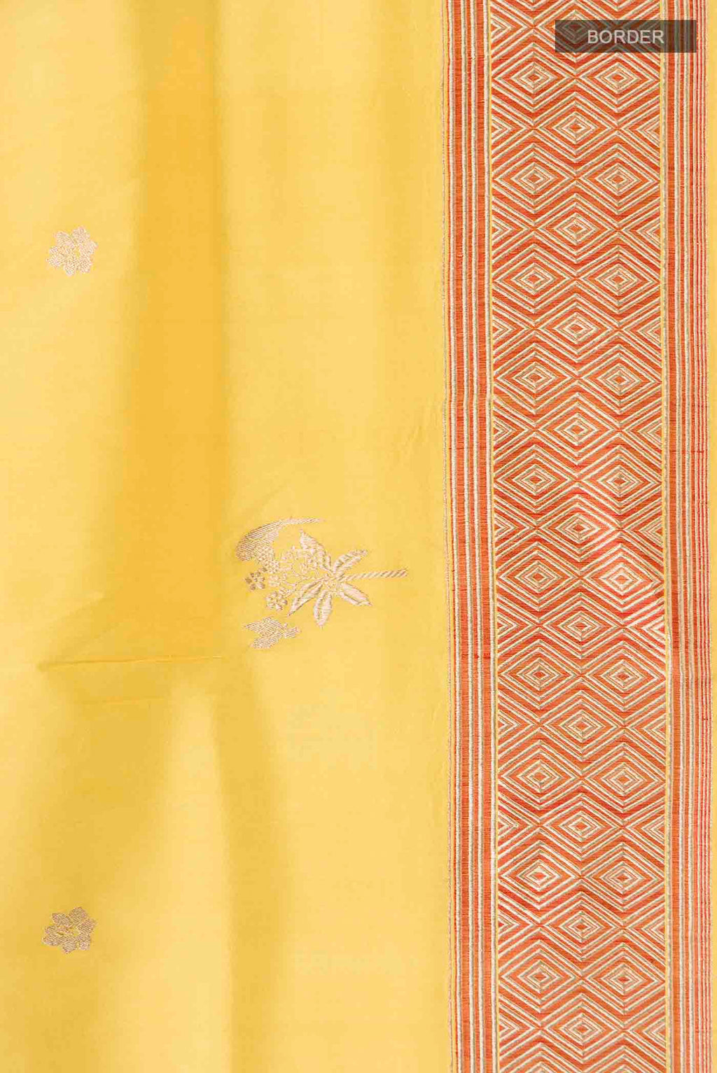 Border image of Yellow Banarasi Silk Saree with Zari Butta on the body and Zari Border