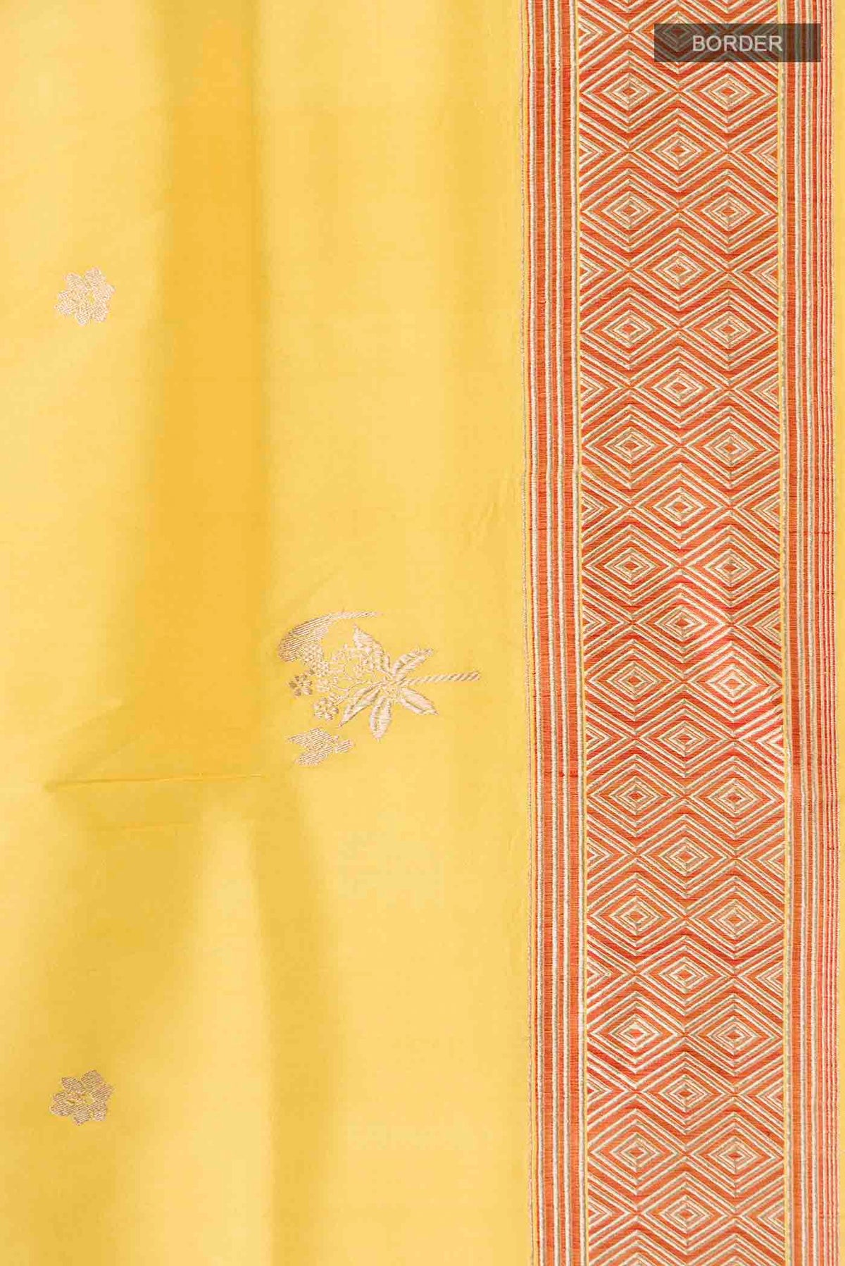 Border image of Yellow Banarasi Silk Saree with Zari Butta on the body and Zari Border