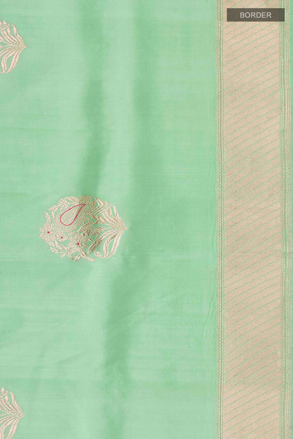 Border image of Green Banarasi Silk Saree with Zari Butta on the body and Zari Border