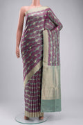 Sea Green Banarasi Silk Saree with Jacquard With Zari Butta on the body and Zari Border displayed on a mannequin