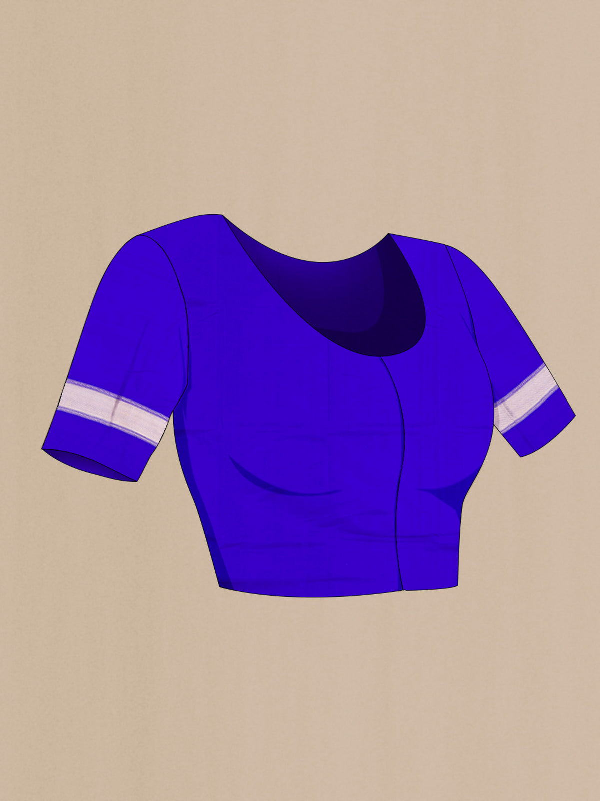 Close up image of the blouse of Royal Blue Banarasi Silk Saree with Checked design on the body and Zari Border