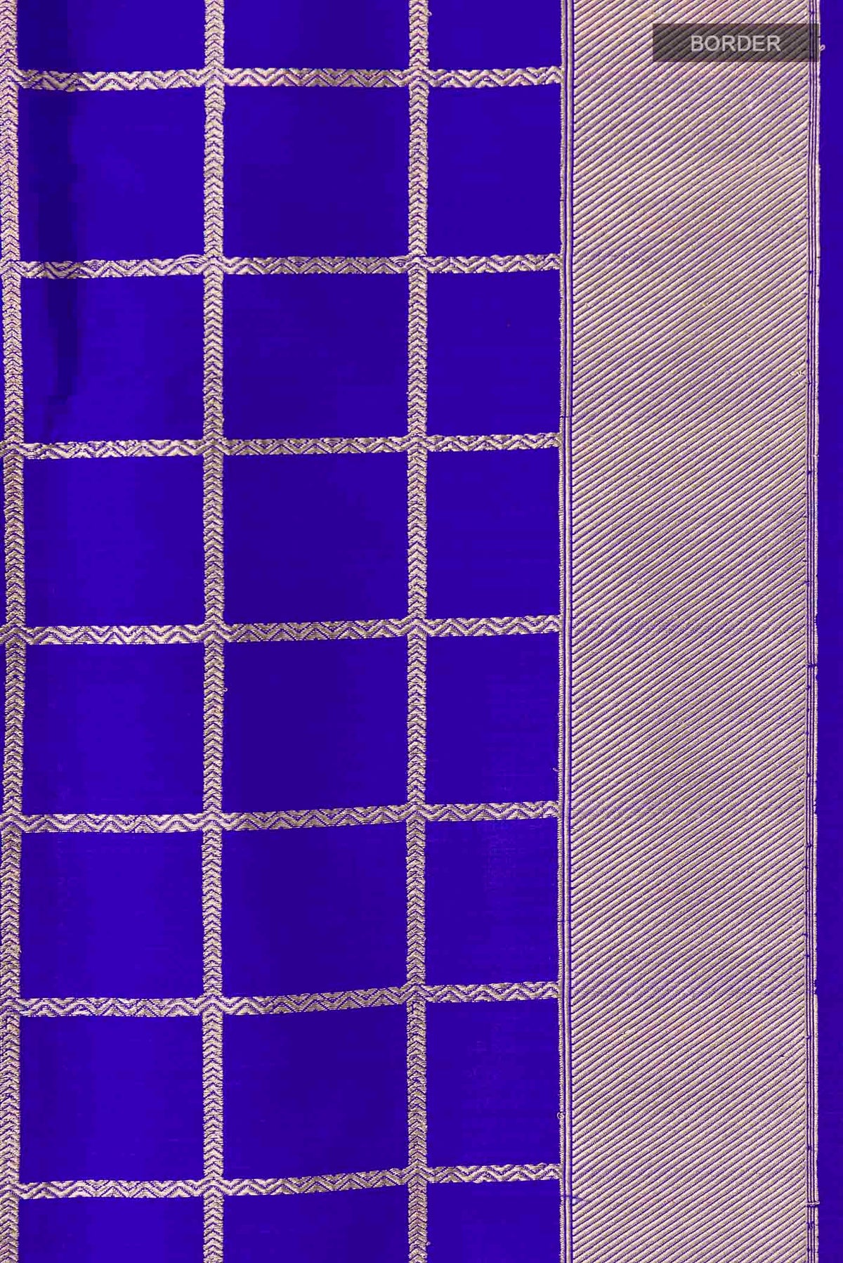 Border image of Royal Blue Banarasi Silk Saree with Checked design on the body and Zari Border