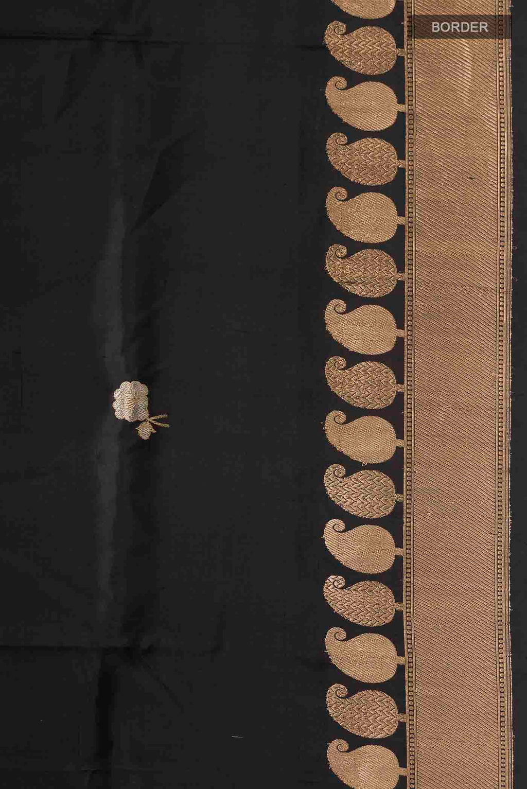 Border image of Black Banarasi Katan Silk Saree with Zari Butta on the body and Zari Border