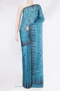 Peacock Blue Banarasi Tussar Silk Saree with Thread Butta on the body and Temple Border.  displayed on a mannequin