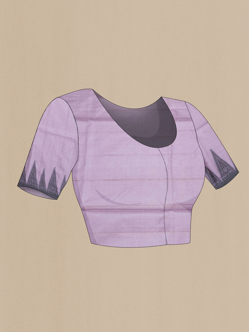 Close up image of the blouse of Lavender Banarasi Tussar Silk Saree with Thread Butta on the body and Fancy Border. 