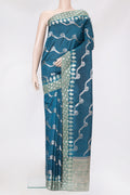 Peacock Blue Dual Tone Tussar Silk Saree with Zari Butta on the body and Fancy Border.  displayed on a mannequin