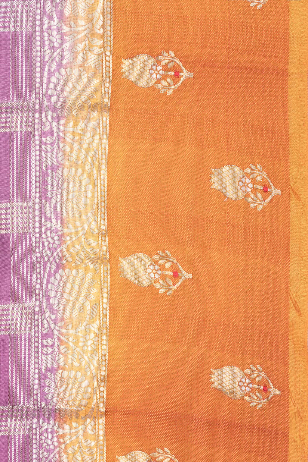 Border image of Pure Silk Purple Dual Tone Tussar Saree with Checked design on the body and Fancy Border. 