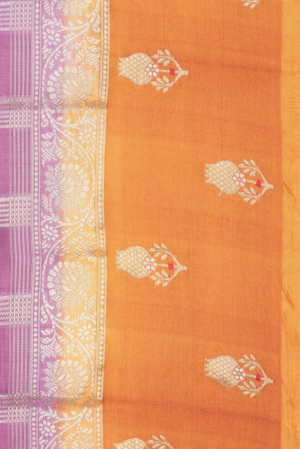 Border image of Pure Silk Purple Dual Tone Tussar Saree with Checked design on the body and Fancy Border. 