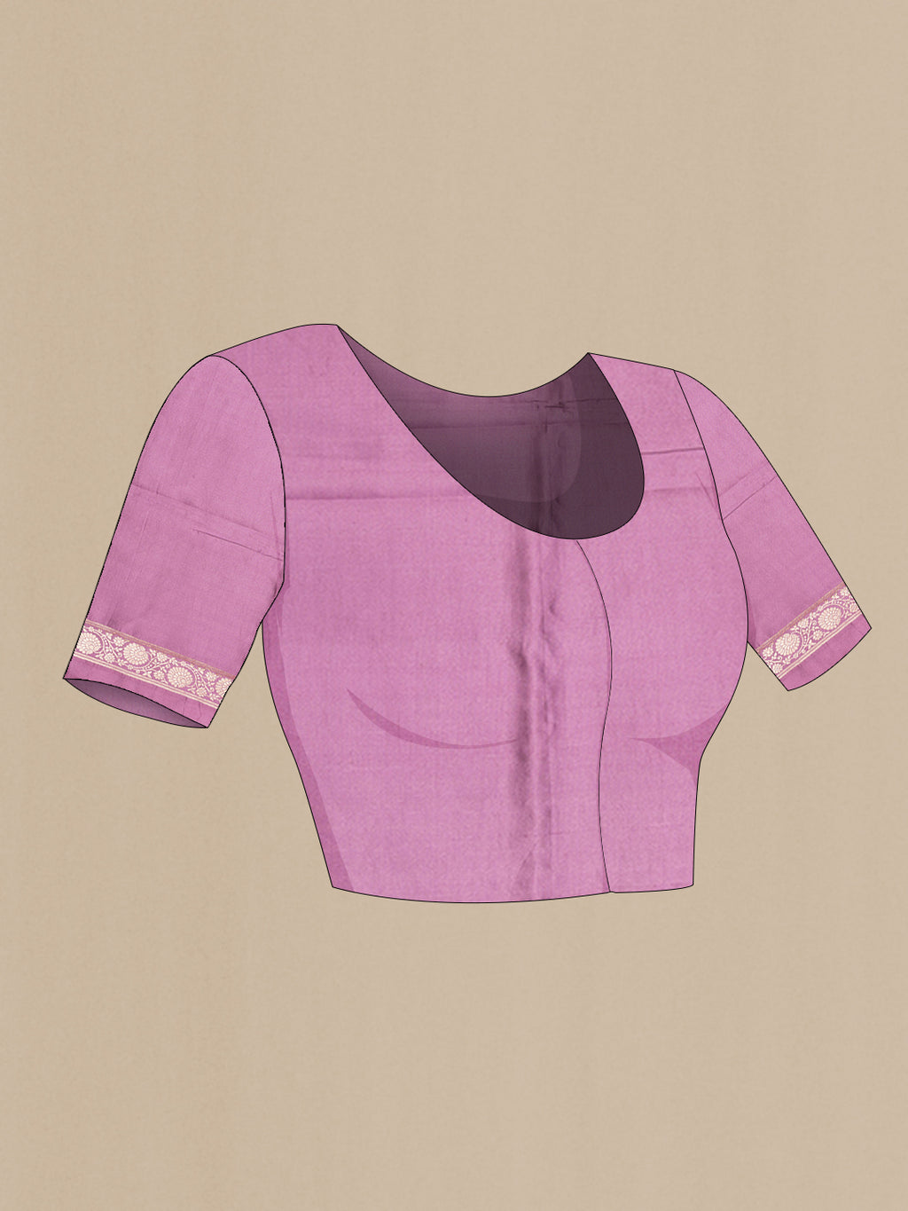 Close up image of the blouse of Pure Silk Rust Dual Tone Tussar Saree with Checked design on the body and Fancy Border. 