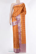 Pure Silk Rust Dual Tone Tussar Saree with Checked design on the body and Fancy Border.  displayed on a mannequin