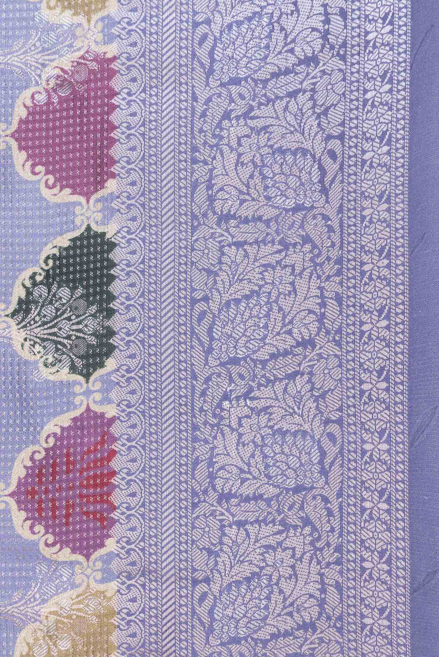 Border image of Lilac Banarasi Raw Silk Saree with Zari And Thread Butta on the body and Zari Border