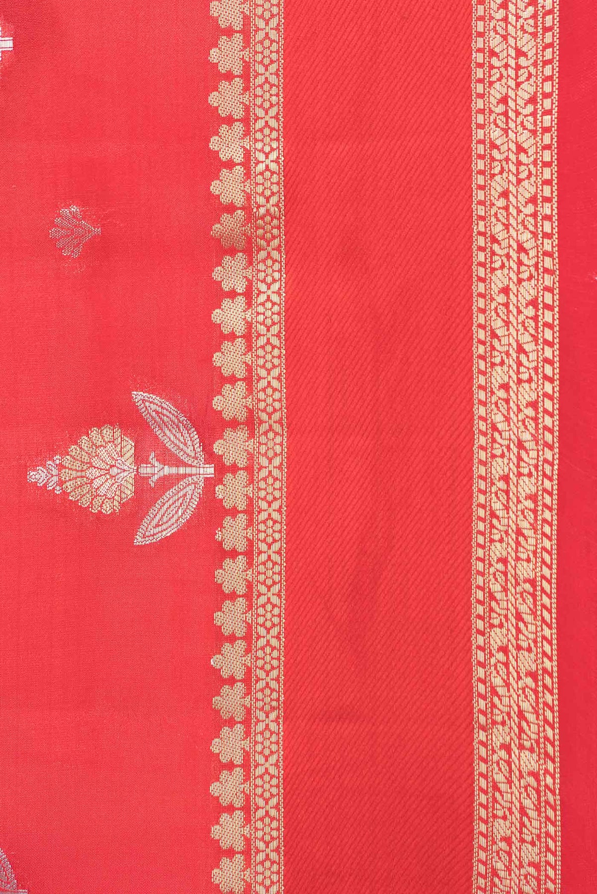 Border image of Red Banarasi Raw Silk Saree with Zari Butta on the body and Zari Border