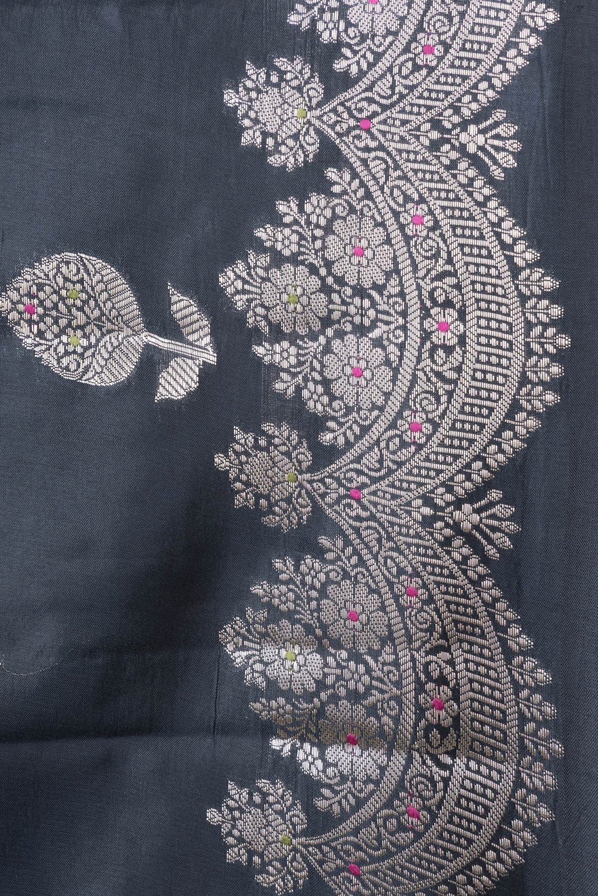 Border image of Black Dual Tone Tussar Silk Saree with Zari Butta on the body and Fancy Border. 