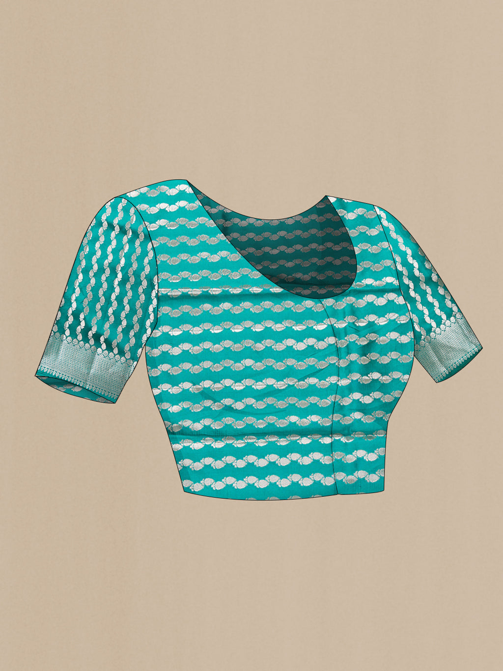 Close up image of the blouse of Sea Green Dual Tone Tussar Silk Saree with Zari Butta on the body and Fancy Border. 