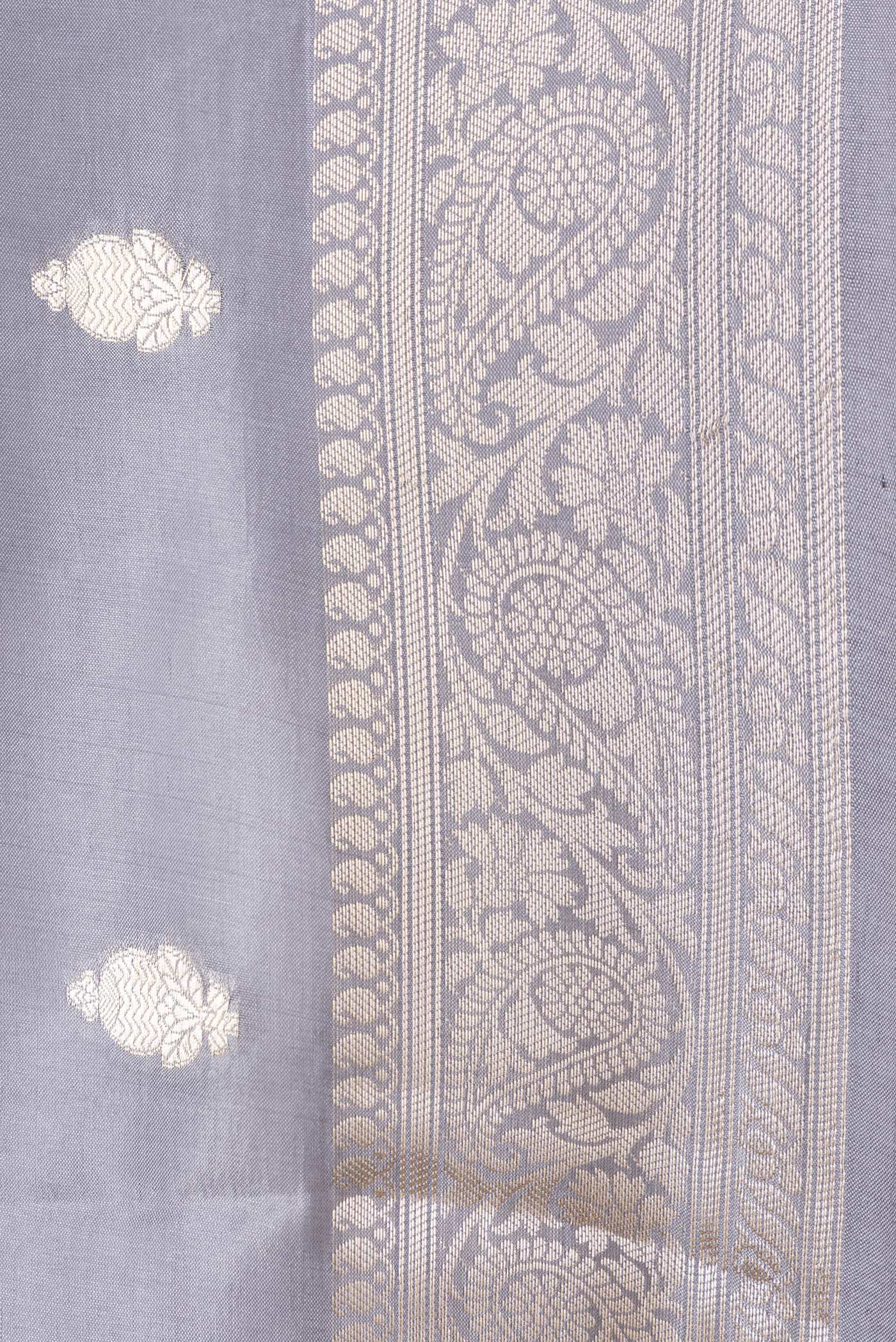 Border image of Grey Dual Tone Tussar Silk Saree with Zari Butta on the body and Zari Border. 